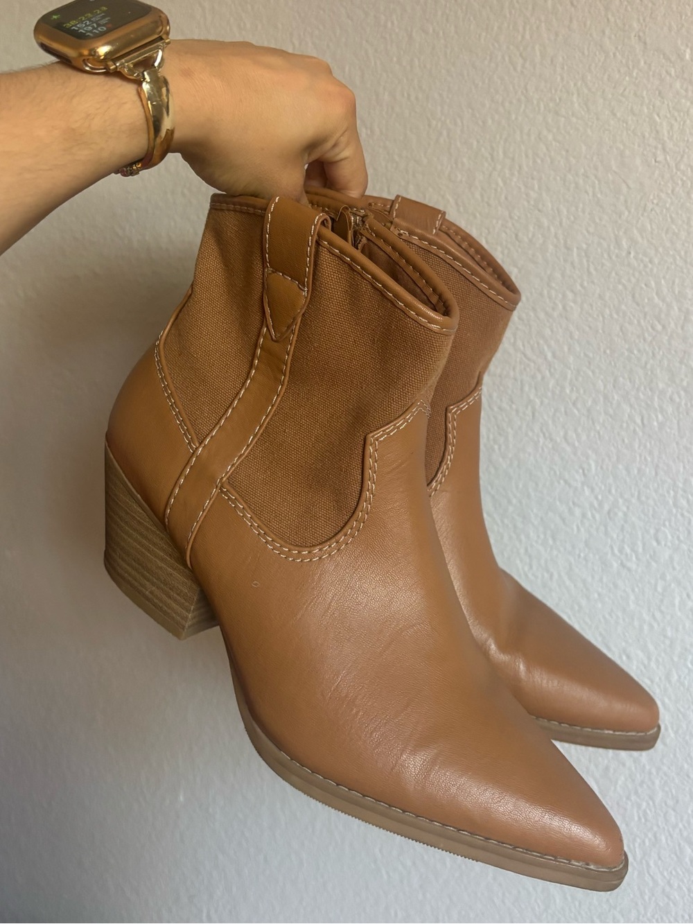 Universal Thread Kay Cowgirl Boots Tan Size 10 Western Ankle Boot Block Heel - Picture 2 of 10